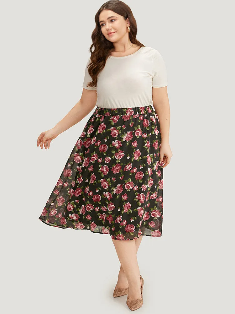Floral Print Mesh Elastic Waist Skirt sold by Bloomchic product image thumbnail 4