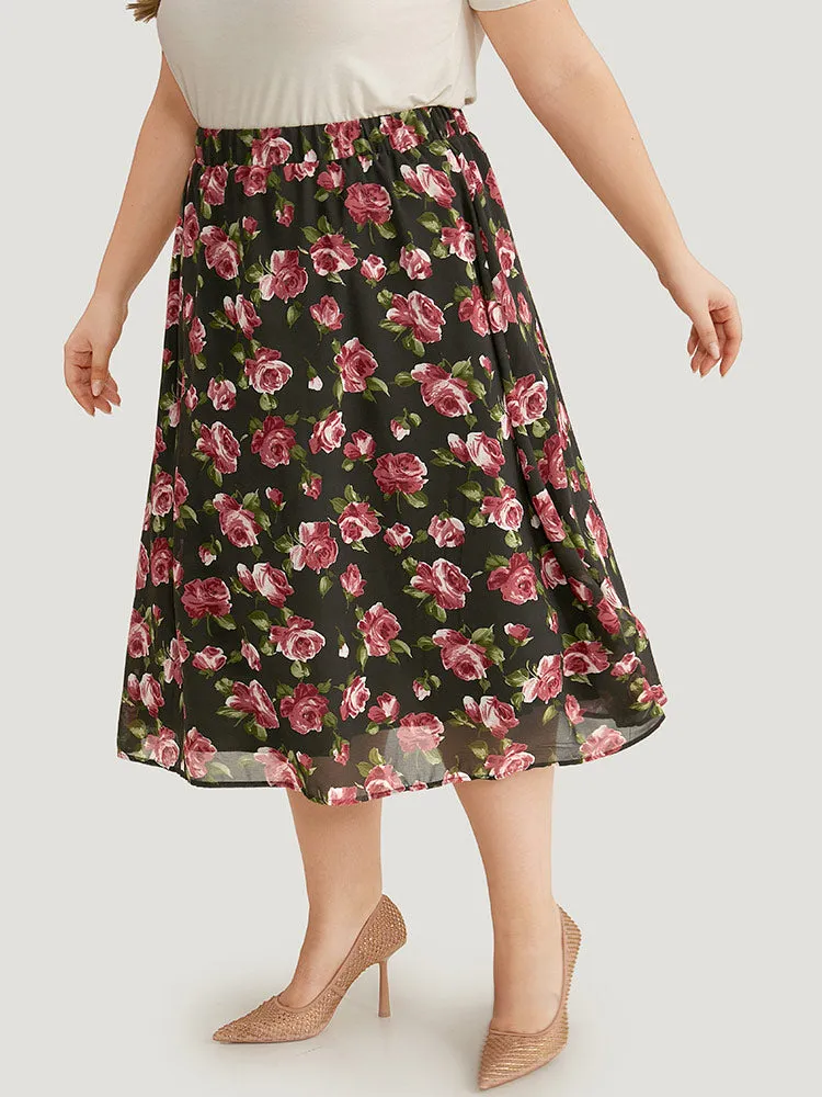 Floral Print Mesh Elastic Waist Skirt sold by Bloomchic product image thumbnail 3