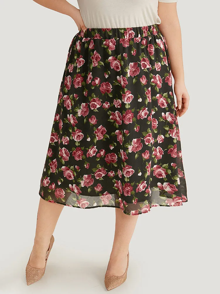 Floral Print Mesh Elastic Waist Skirt sold by Bloomchic