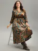 Velvet Floral Print Notched Lantern Sleeve Dress sold by Bloomchic