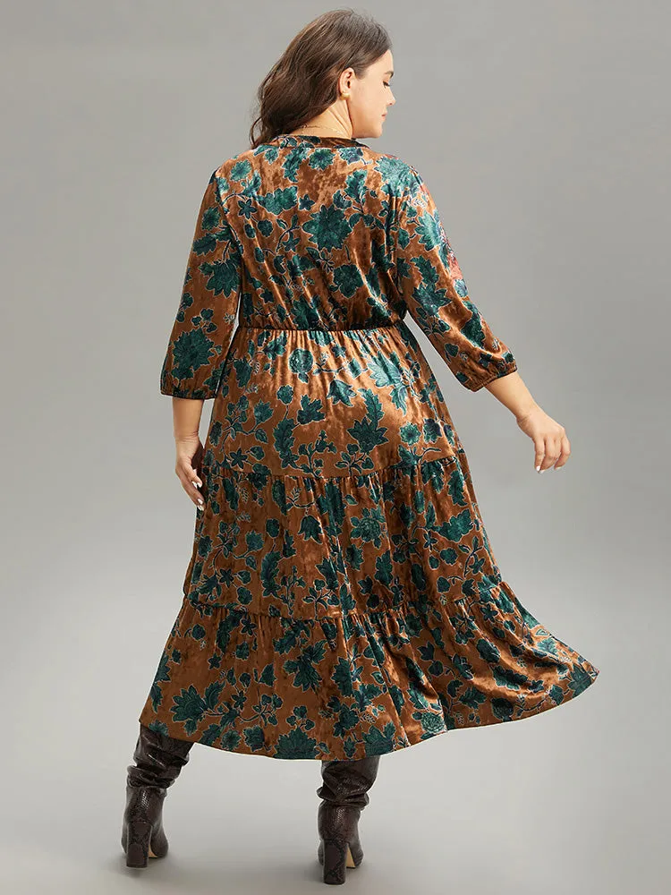 Velvet Floral Print Notched Lantern Sleeve Dress sold by Bloomchic product image thumbnail 2