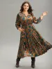 Velvet Floral Print Notched Lantern Sleeve Dress sold by Bloomchic