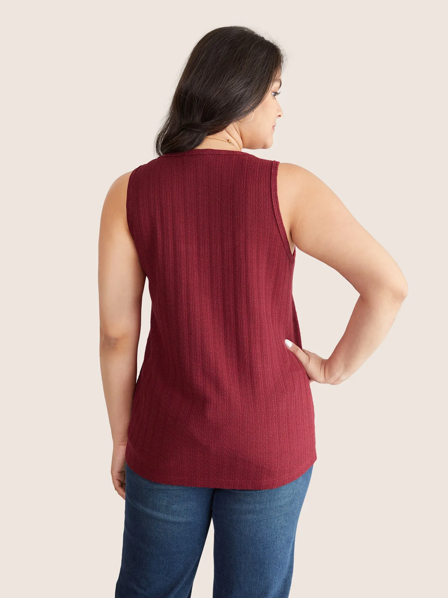 Solid Textured Square Neck Jacquard Tank Top sold by Bloomchic product image thumbnail 2