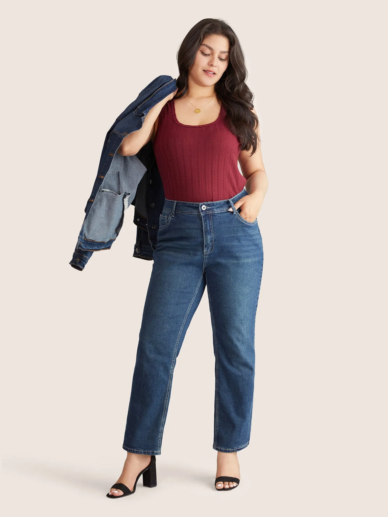 Solid Textured Square Neck Jacquard Tank Top sold by Bloomchic product image thumbnail 3