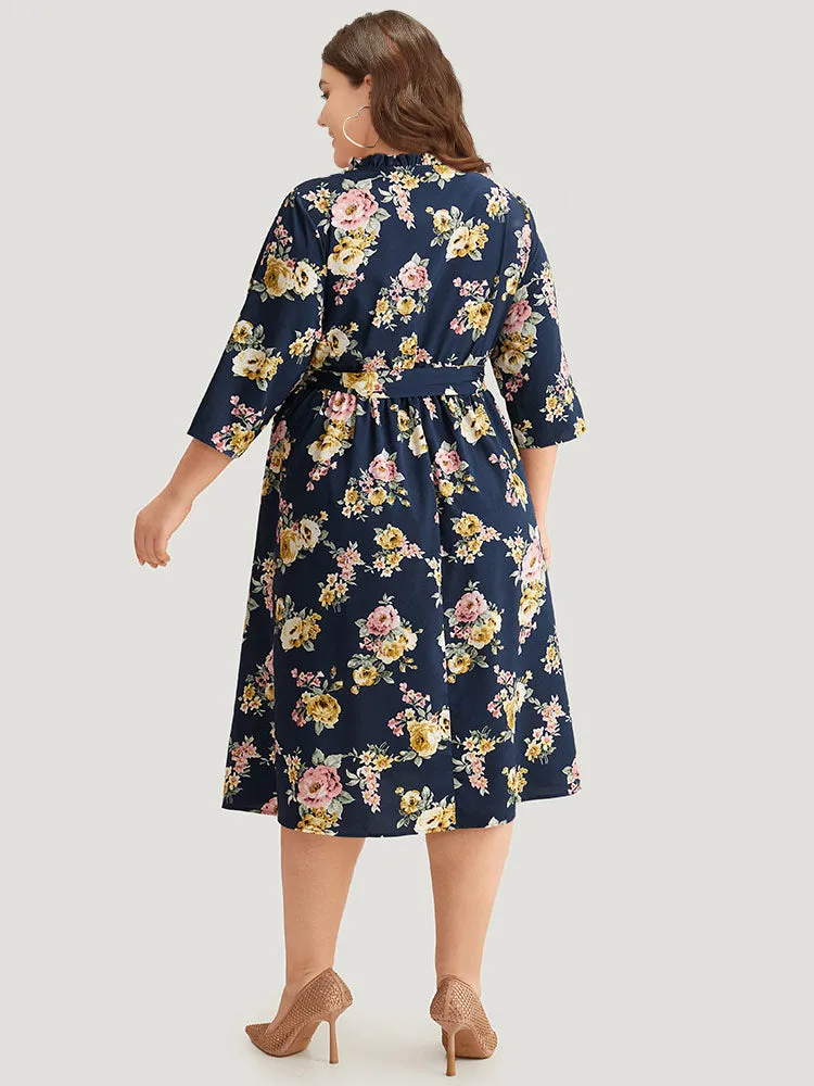 Floral Print Frill Trim Belted Pocket Dress sold by Bloomchic product image thumbnail 3