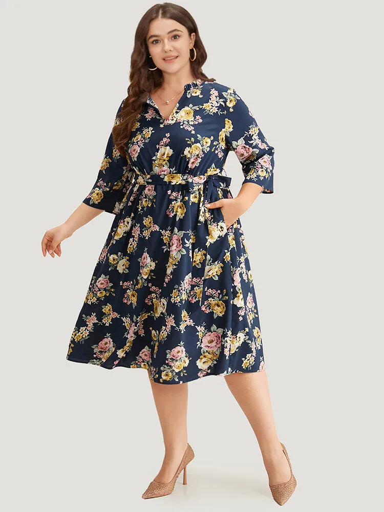Floral Print Frill Trim Belted Pocket Dress sold by Bloomchic product image thumbnail 4