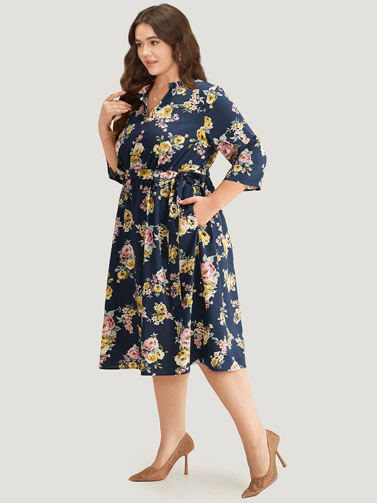Floral Print Frill Trim Belted Pocket Dress sold by Bloomchic product image thumbnail 2