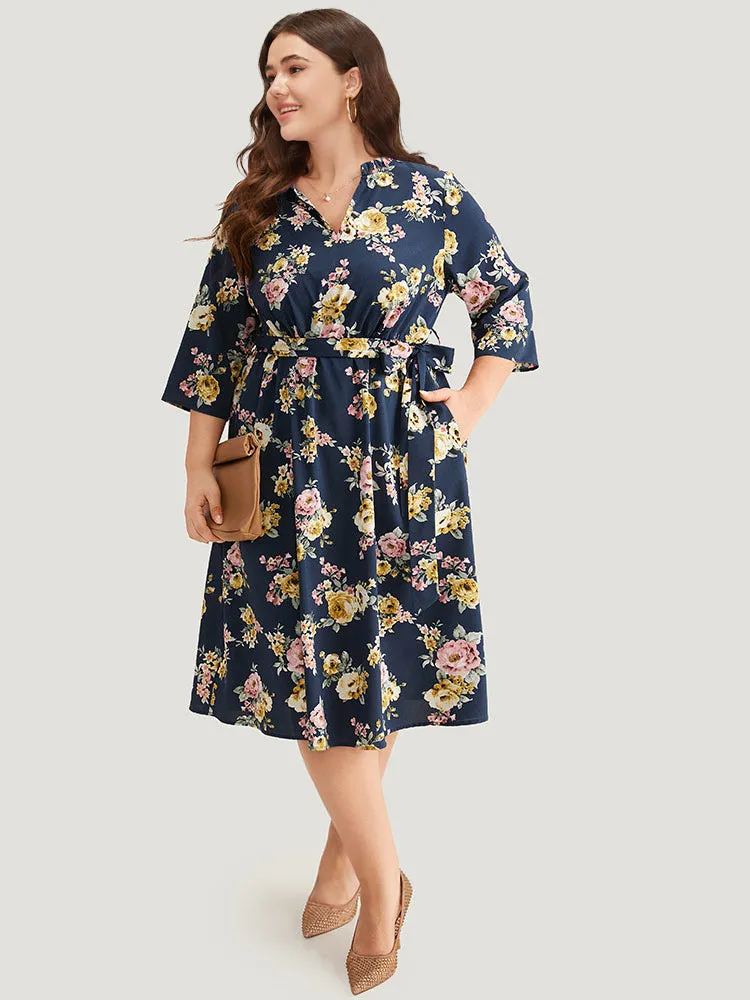 Floral Print Frill Trim Belted Pocket Dress sold by Bloomchic