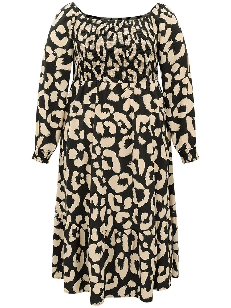 Leopard Shirred Square Neck Lantern Sleeve Dress sold by Bloomchic product image thumbnail 5