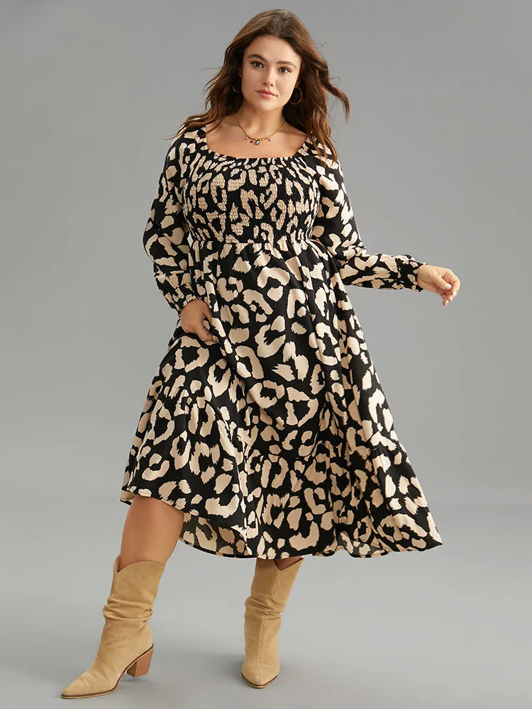Leopard Shirred Square Neck Lantern Sleeve Dress sold by Bloomchic product image thumbnail 4