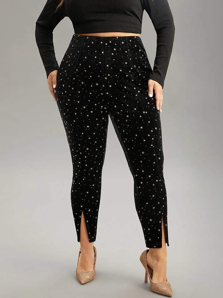 Star Glitter Split Hem High Rise Skinny Leggings sold by Bloomchic