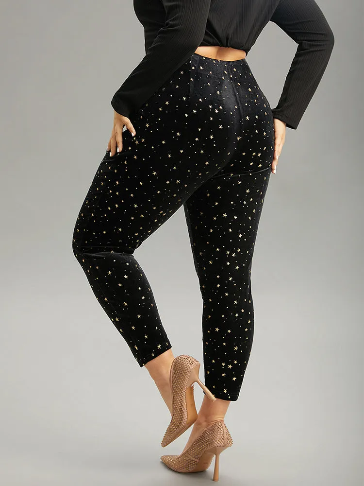 Star Glitter Split Hem High Rise Skinny Leggings sold by Bloomchic product image thumbnail 2