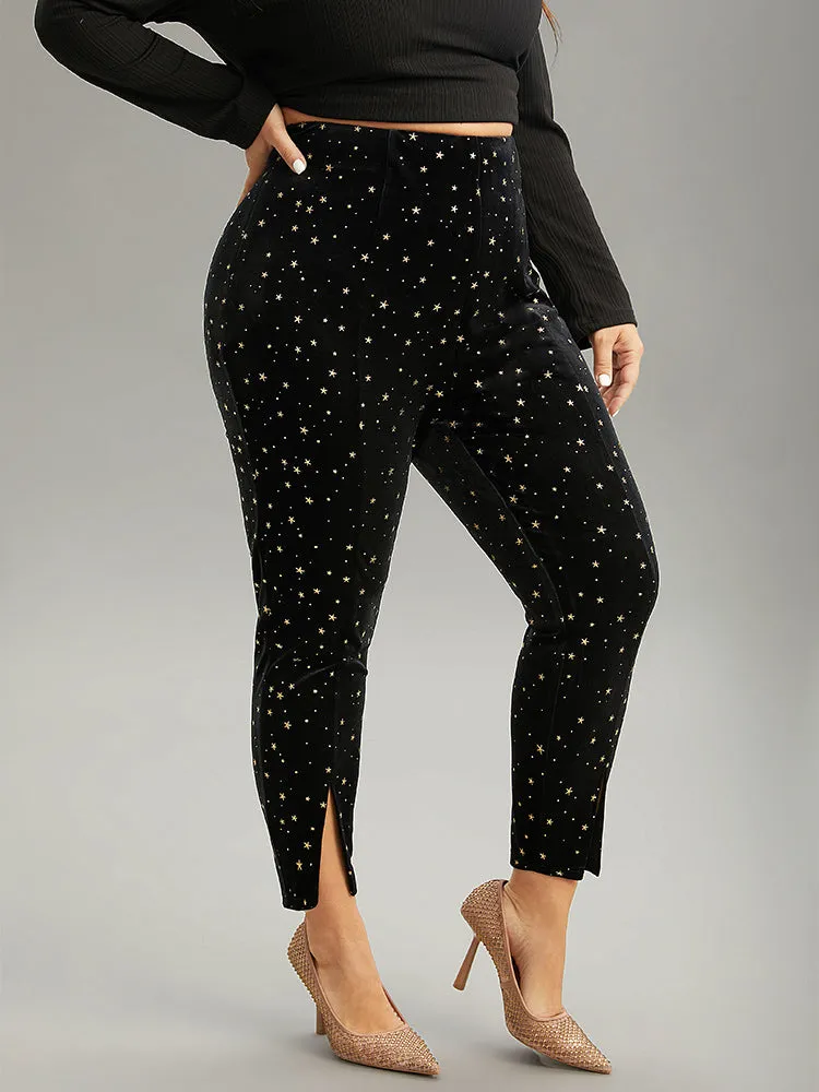 Star Glitter Split Hem High Rise Skinny Leggings sold by Bloomchic product image thumbnail 3