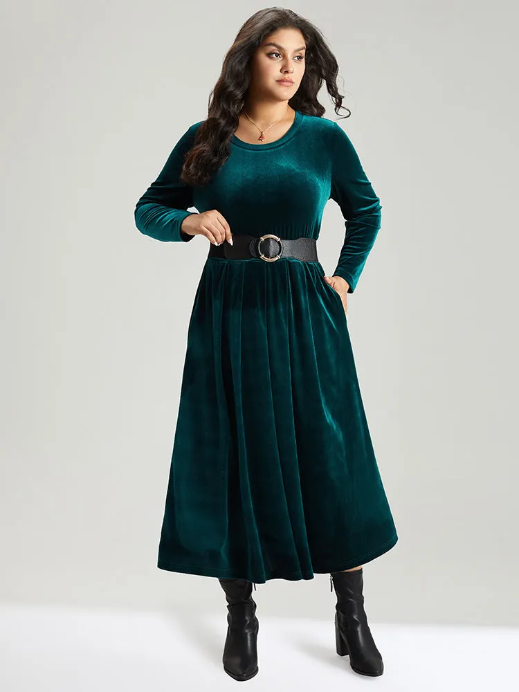 Velvet Plain Pocket Pleated Hem Dress sold by Bloomchic product image thumbnail 5
