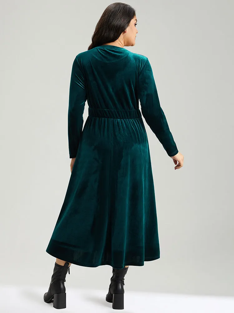 Velvet Plain Pocket Pleated Hem Dress sold by Bloomchic product image thumbnail 2