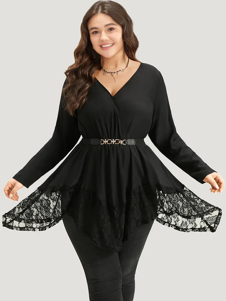 Halloween Plain Lace Asymmetrical Hem Blouse sold by Bloomchic
