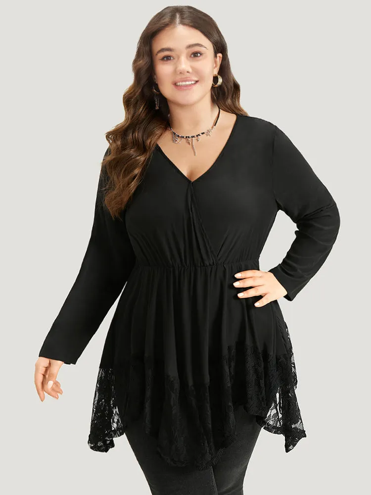 Halloween Plain Lace Asymmetrical Hem Blouse sold by Bloomchic product image thumbnail 2