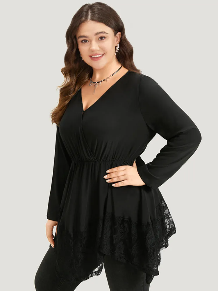 Halloween Plain Lace Asymmetrical Hem Blouse sold by Bloomchic product image thumbnail 3