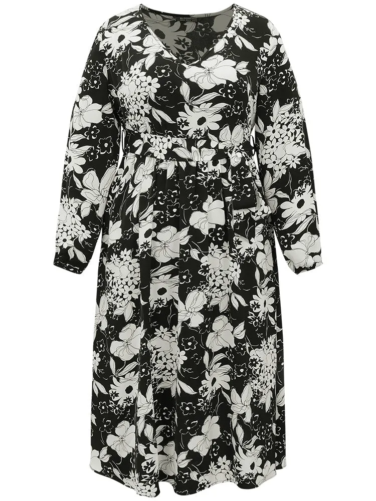 Floral Belted V Neck Lantern Sleeve Dress sold by Bloomchic product image thumbnail 5