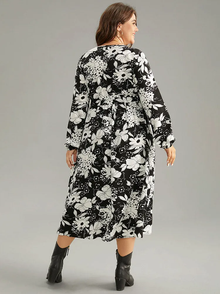 Floral Belted V Neck Lantern Sleeve Dress sold by Bloomchic product image thumbnail 2