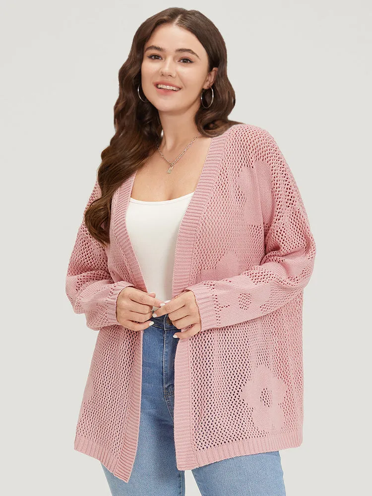 Floral Graphic Eyelet Open Front Cardigan sold by Bloomchic