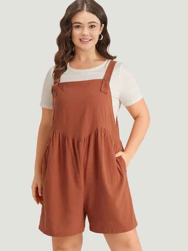 Solid Pocket Button Through Gathered Overall Jumpsuit sold by Bloomchic