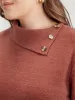 Solid Super Soft Plush Knit Button Detail Asymmetrical Knit Top sold by Bloomchic