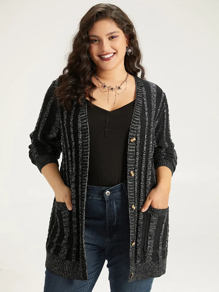 Halloween Striped Patched Pocket Button Up Cardigan sold by Bloomchic