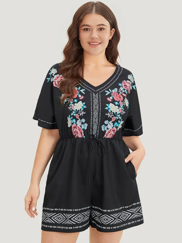 Boho Print Pocket Drawstring Dolman Sleeve Romper sold by Bloomchic