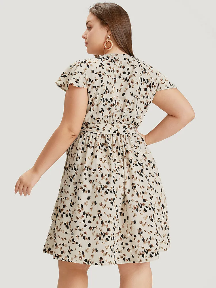 Allover Print Belted Ruffles Asymmetrical Layered Hem Dress sold by Bloomchic product image thumbnail 3