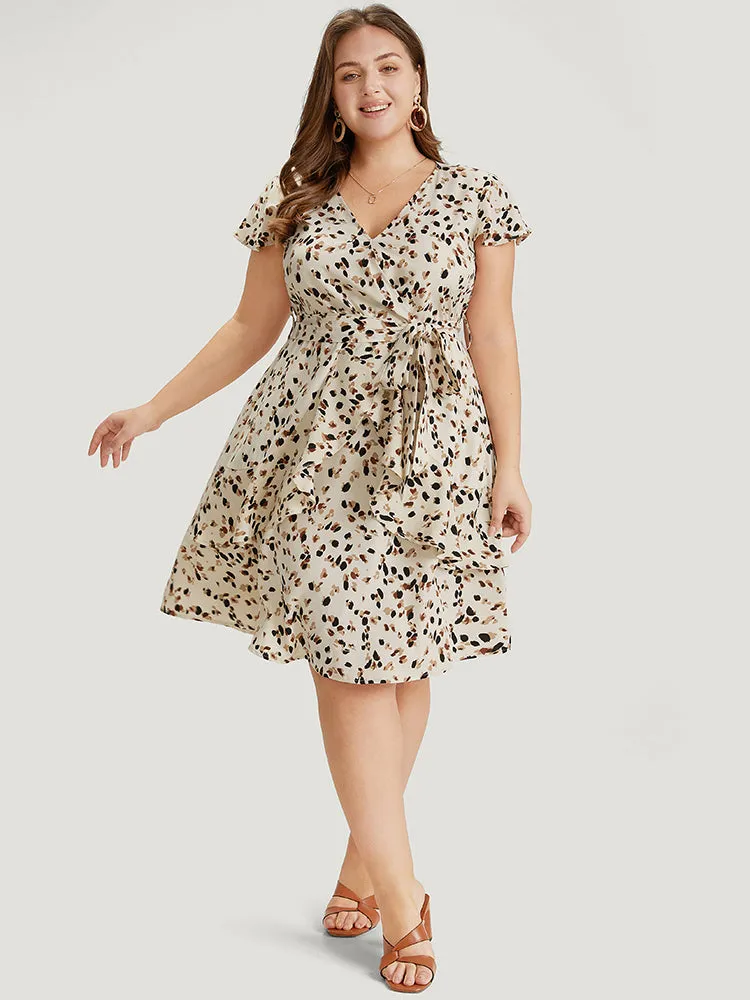Allover Print Belted Ruffles Asymmetrical Layered Hem Dress sold by Bloomchic product image thumbnail 5