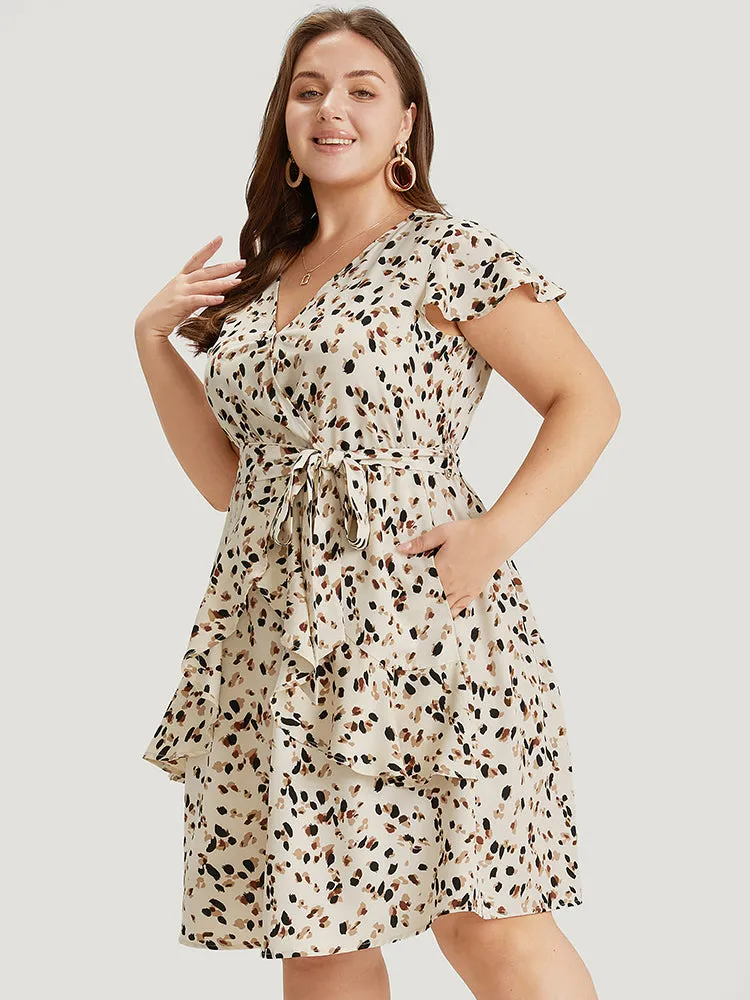 Allover Print Belted Ruffles Asymmetrical Layered Hem Dress sold by Bloomchic product image thumbnail 2