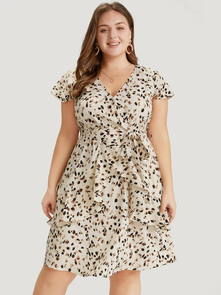 Allover Print Belted Ruffles Asymmetrical Layered Hem Dress sold by Bloomchic product image thumbnail 4