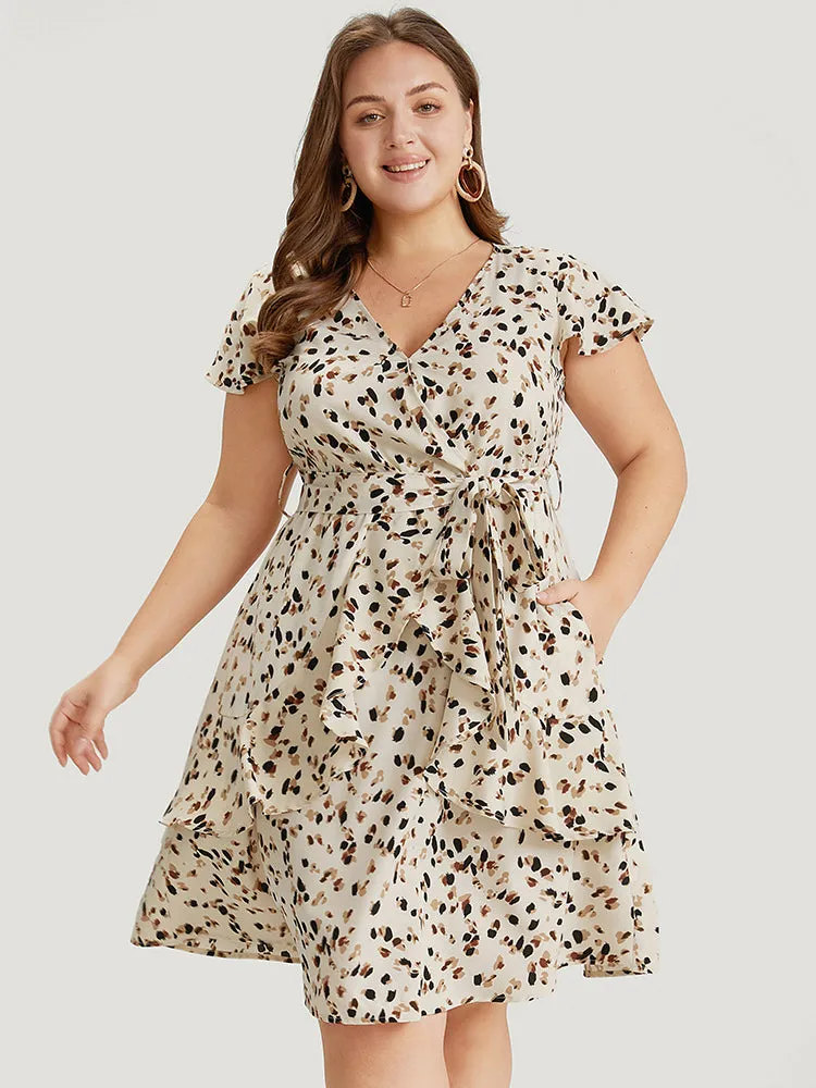 Allover Print Belted Ruffles Asymmetrical Layered Hem Dress sold by Bloomchic