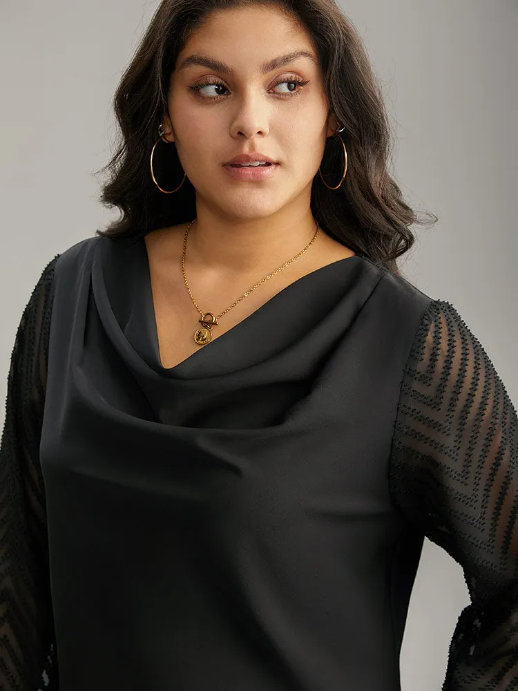 Patchwork Mesh Texture Cowl Neck Blouse sold by Bloomchic product image thumbnail 5