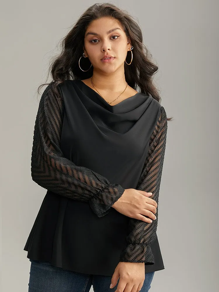 Patchwork Mesh Texture Cowl Neck Blouse sold by Bloomchic