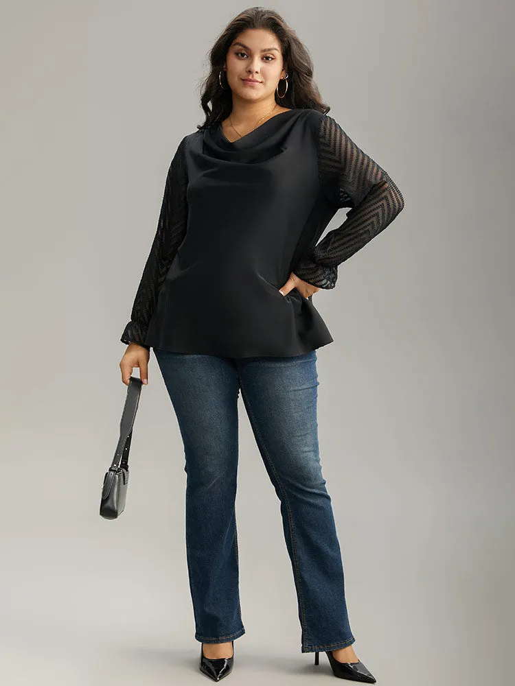 Patchwork Mesh Texture Cowl Neck Blouse sold by Bloomchic product image thumbnail 4