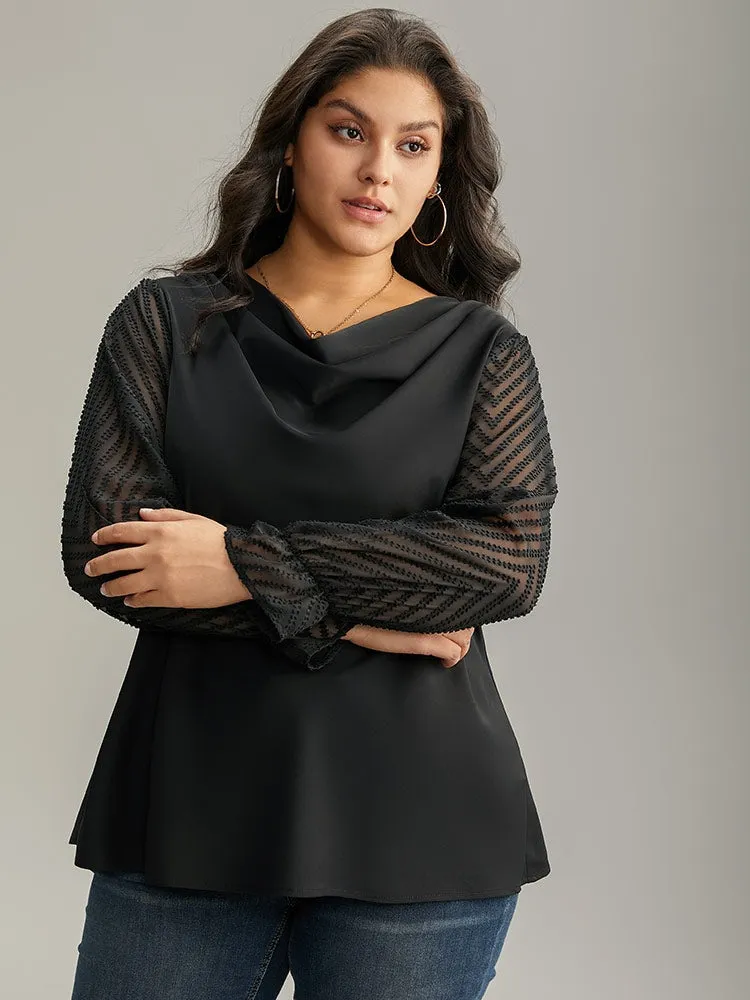 Patchwork Mesh Texture Cowl Neck Blouse sold by Bloomchic product image thumbnail 3