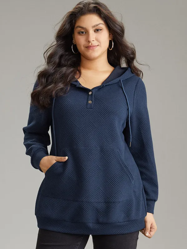 Solid Textured Button Up Pocket Hooded Drawstring Sweatshirt sold by Bloomchic