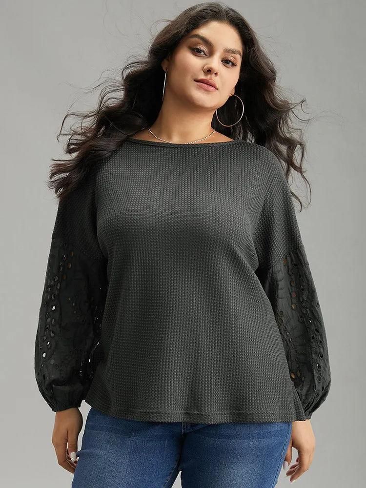 Waffle Knit Boat Neck Guipure Lace T-shirt sold by Bloomchic product image thumbnail 3