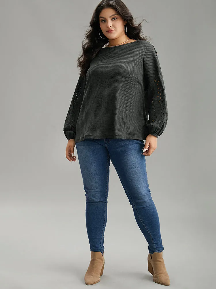 Waffle Knit Boat Neck Guipure Lace T-shirt sold by Bloomchic product image thumbnail 4