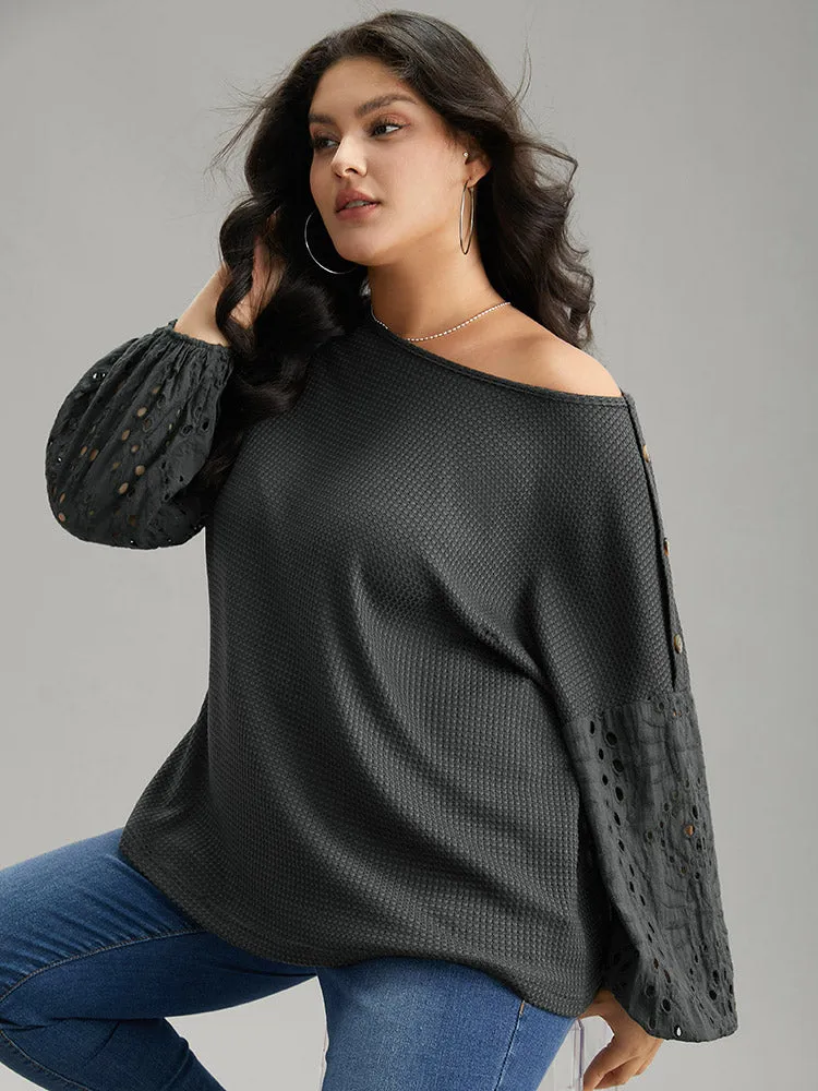 Waffle Knit Boat Neck Guipure Lace T-shirt sold by Bloomchic product image thumbnail 2