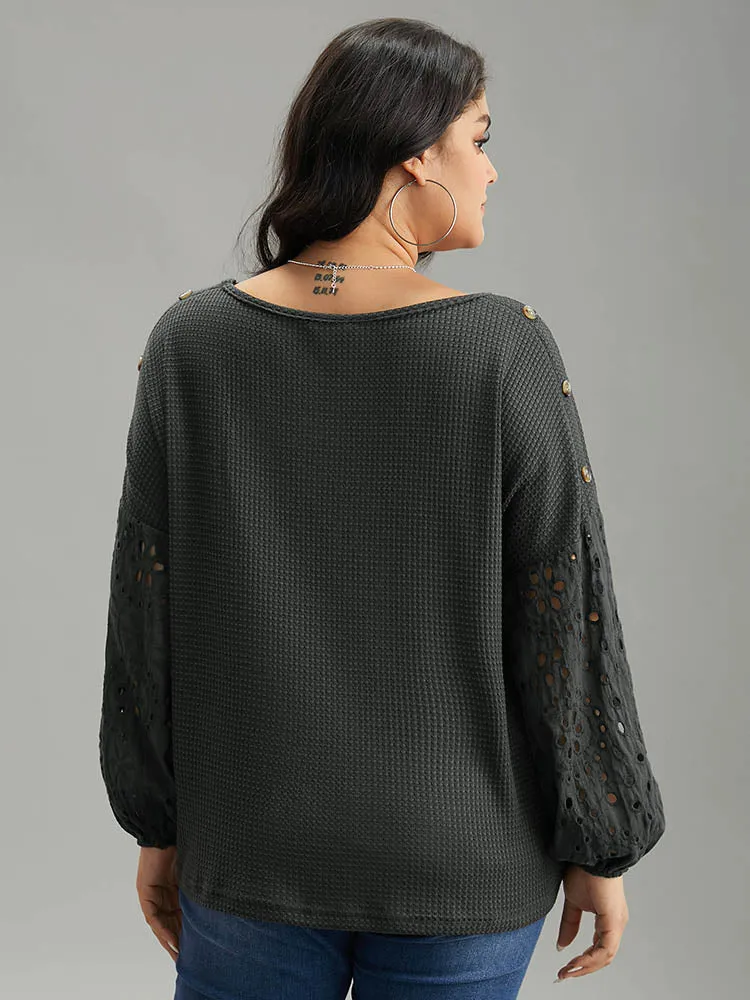 Waffle Knit Boat Neck Guipure Lace T-shirt sold by Bloomchic product image thumbnail 5