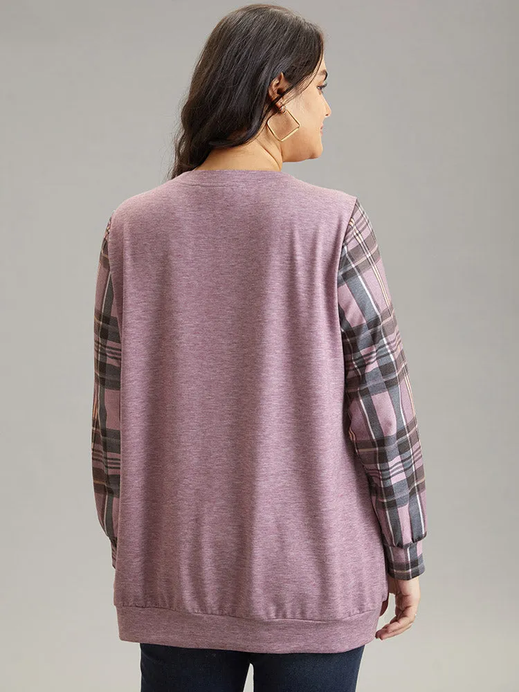 Plaid Print Patchwork Kangaroo Pocket Sweatshirt sold by Bloomchic product image thumbnail 2
