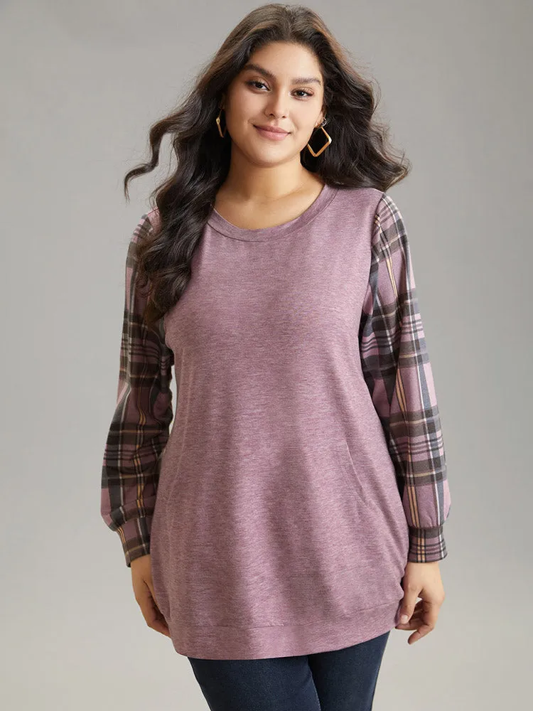 Plaid Print Patchwork Kangaroo Pocket Sweatshirt sold by Bloomchic