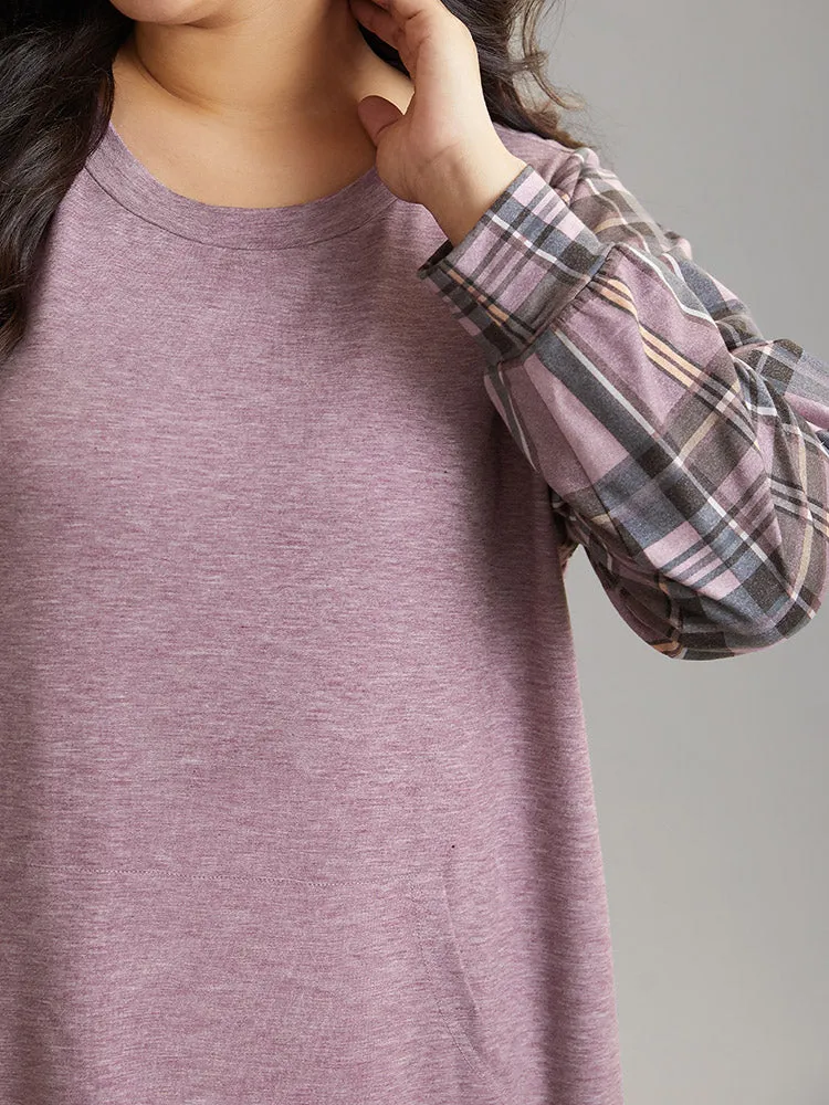 Plaid Print Patchwork Kangaroo Pocket Sweatshirt sold by Bloomchic product image thumbnail 5