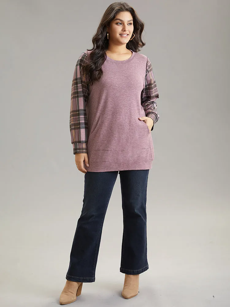 Plaid Print Patchwork Kangaroo Pocket Sweatshirt sold by Bloomchic product image thumbnail 4