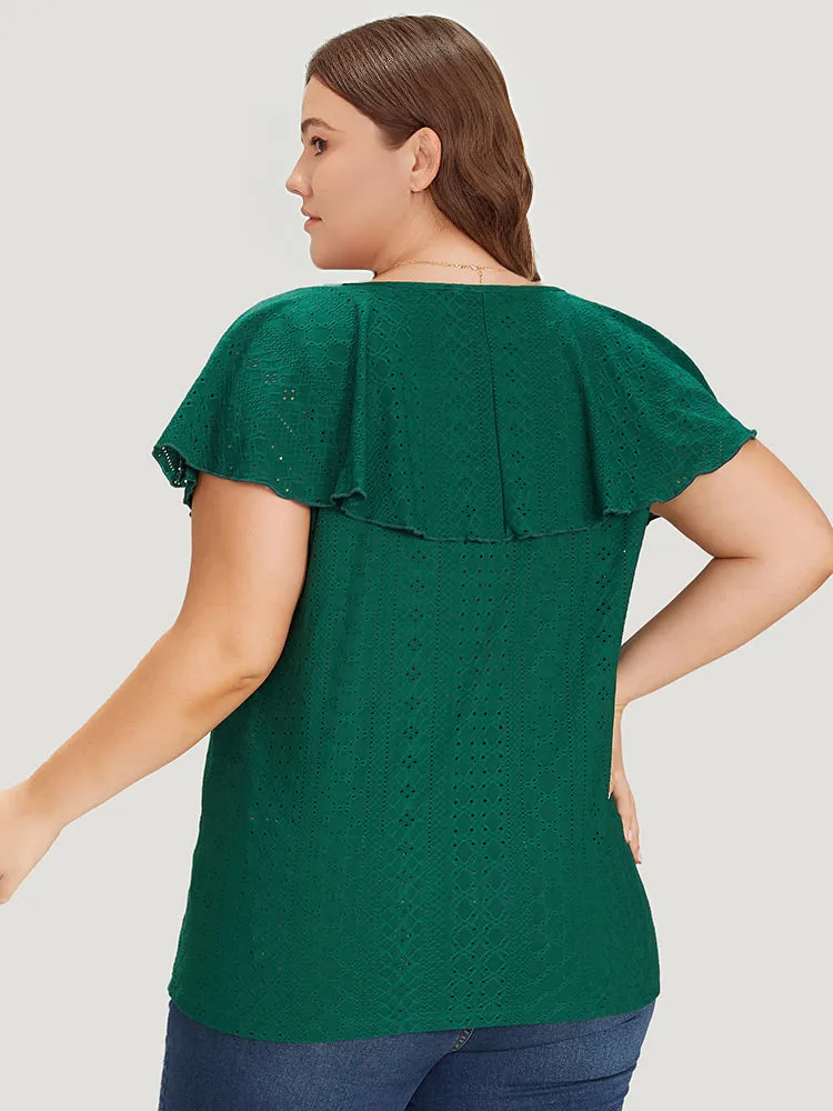 Plain Textured Ruffle Trim Cap Sleeve T-shirt sold by Bloomchic product image thumbnail 5