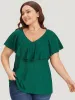 Plain Textured Ruffle Trim Cap Sleeve T-shirt sold by Bloomchic