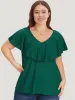Plain Textured Ruffle Trim Cap Sleeve T-shirt sold by Bloomchic